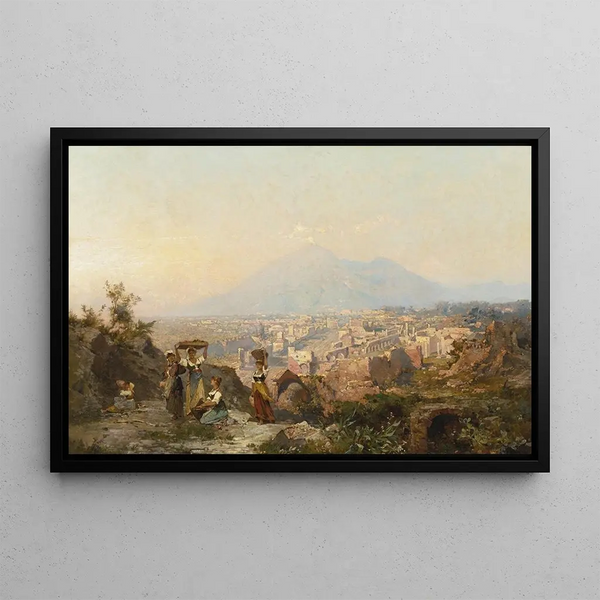 Figures sur une colline surplombant Pompéi - Franz Richard Unterberger — framed artwork on a wall
