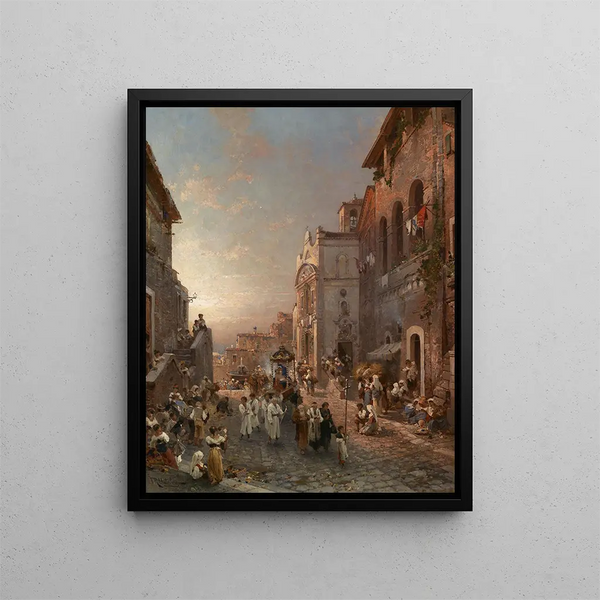 Procession in Naples - Franz Richard Unterberger — framed artwork on a wall