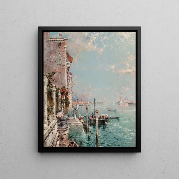 View of the Grand Canal up to San Giorgio Maggiore - Franz Richard Unterberger — framed artwork on a wall