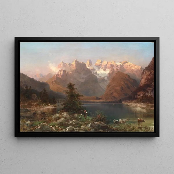 View of the Dolomites Lago di Landro - Franz Richard Unterberger — framed artwork on a wall