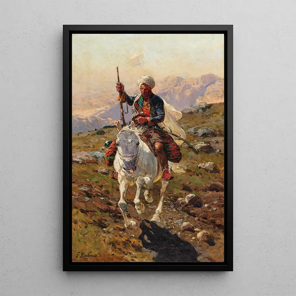 A Caucasian rider - Franz Roubaud — framed artwork on a wall