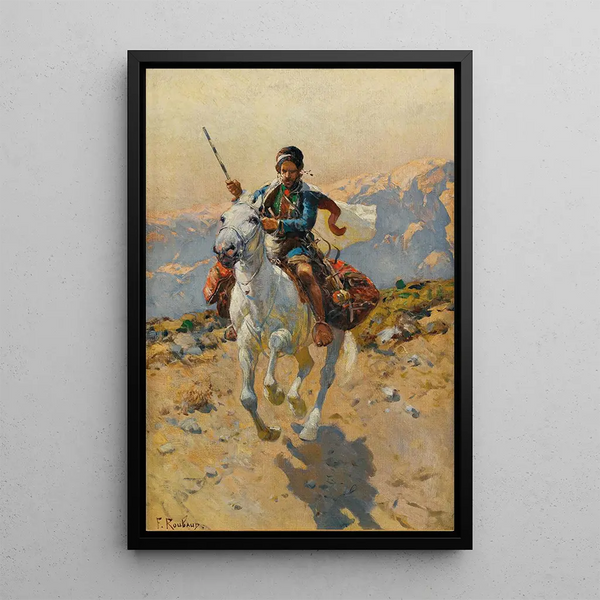 Cavalier caucasien - Franz Roubaud — framed artwork on a wall