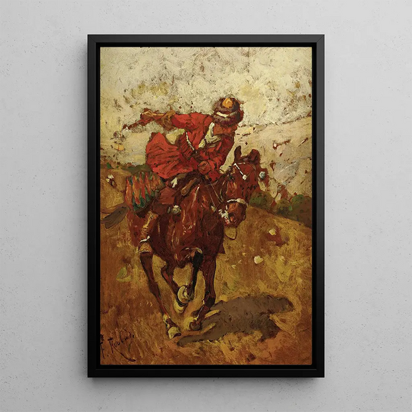 Cavalier Cossack - Franz Roubaud — framed artwork on a wall