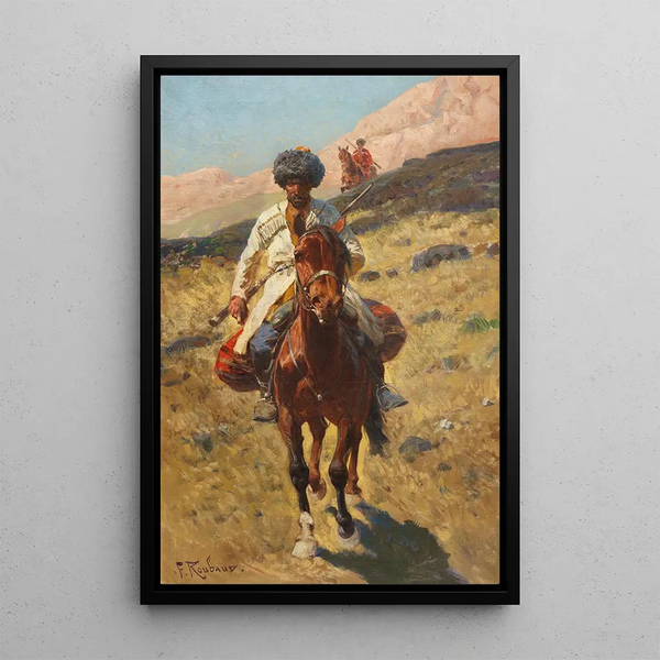 Caucasian Cavalrymen - Franz Roubaud — framed artwork on a wall