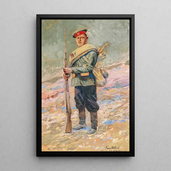 Russian Infantryman Painting - Franz Roubaud — framed artwork on a wall