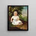 a girl in a white dress with a bonnet in front of a landscape background - Franz Russ the Elder — framed artwork on a wall