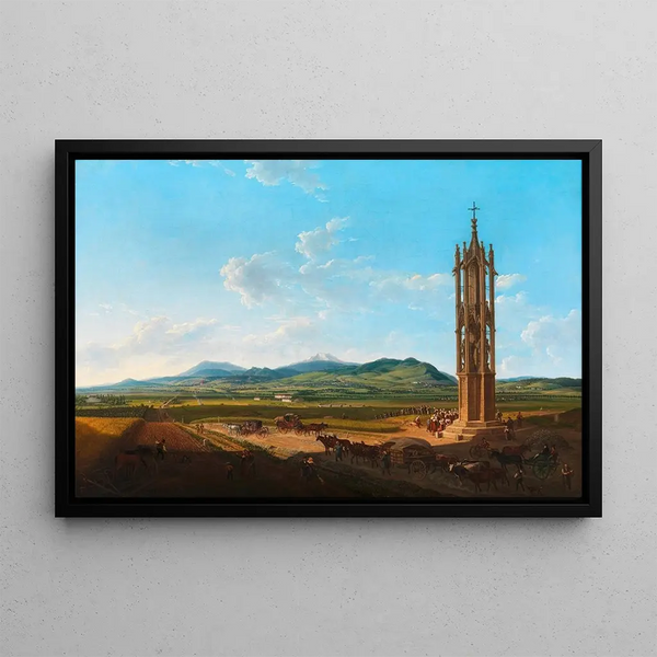 La fileuse au croix avec vue sur le massif de Mödling - Franz Scheyerer — framed artwork on a wall