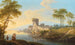 River landscape painting with ruins by the water - Franz Scheyerer — artwork view