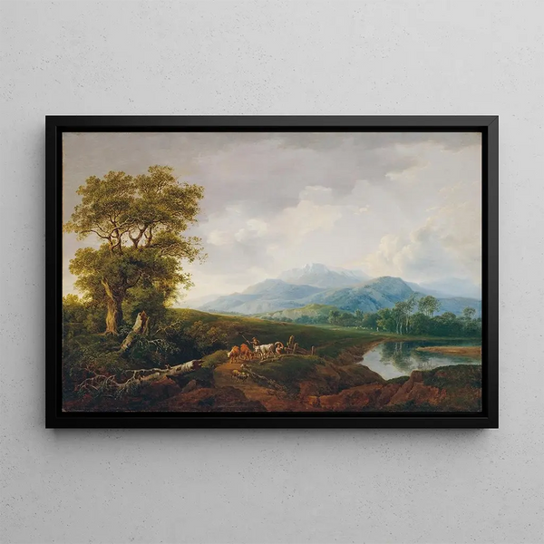 Landscape with Schneeberg - Franz Scheyerer — framed artwork on a wall