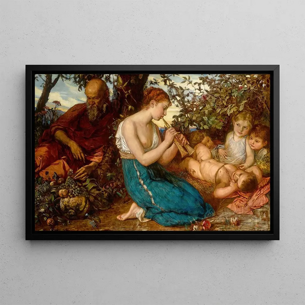 Girl playing the double Greek flute - Franz Seraph Russ — framed artwork on a wall