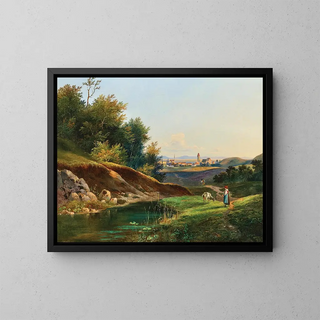 View of Perchtoldsdorf near Vienna - Franz Steinfeld — framed artwork on a wall