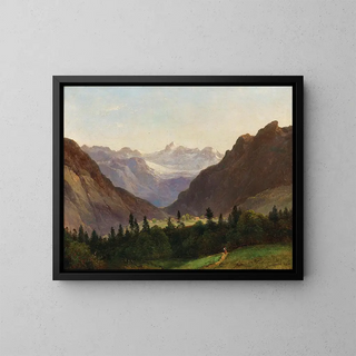 Vue du massif du Dachstein depuis l'Alpenhotel Wasnerin à Bad Aussee - Franz Steinfeld — framed artwork on a wall