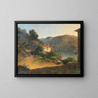 View of the Salzkammergut - Franz Steinfeld — framed artwork on a wall