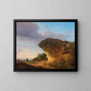 Hunter in front of a rock - Franz Steinfeld — framed artwork on a wall
