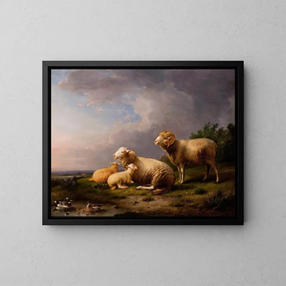 Landscape with Sheep - Franz Van Severdonck — framed artwork on a wall