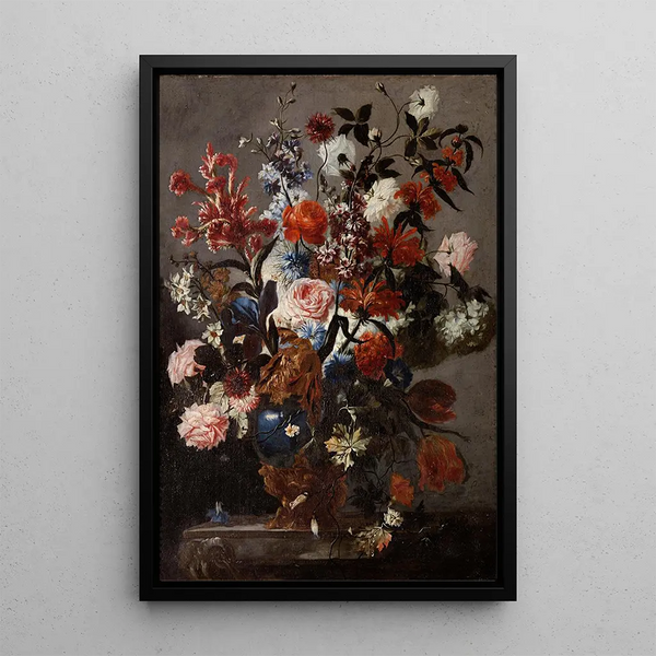 a Still Life with Roses, Tulips, and Other Flowers in a Vase - Franz Werner von Tamm — framed artwork on a wall