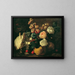 Still Life with Rabbit, Flowers, and Fruits - Franz Werner von Tamm — framed artwork on a wall