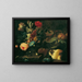Still life with guinea pig, flowers and fruits - Franz Werner von Tamm — framed artwork on a wall