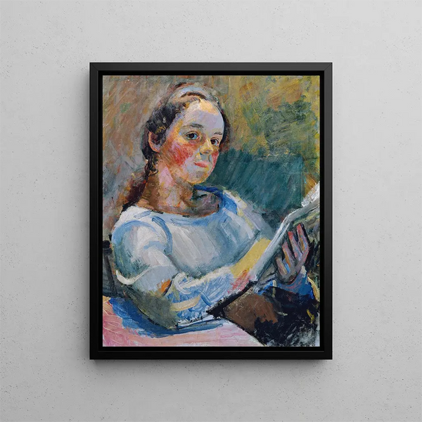 Girl reading - Franz Wiegele — framed artwork on a wall