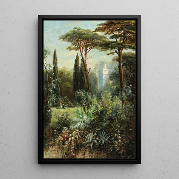 Romantic Castle Park in the South - Franz Xaver Birkinger — framed artwork on a wall