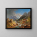 Mountain landscape painting with a mill on a stream - Franz Xaver Hofstetten — framed artwork on a wall