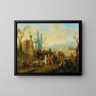 Rebecca and Eleazar at the Well - Franz de Paula Ferg — framed artwork on a wall
