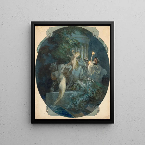 L'enlèvement de Déjanire - Franz von Bayros — framed artwork on a wall
