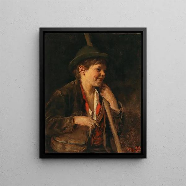 A Young Tyrolean Shepherd - Franz von Defregger — framed artwork on a wall