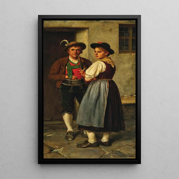 A young couple at the entrance - Franz von Defregger — framed artwork on a wall