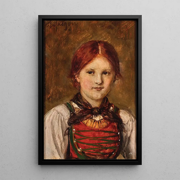 A young girl in traditional costume - Franz von Defregger — framed artwork on a wall