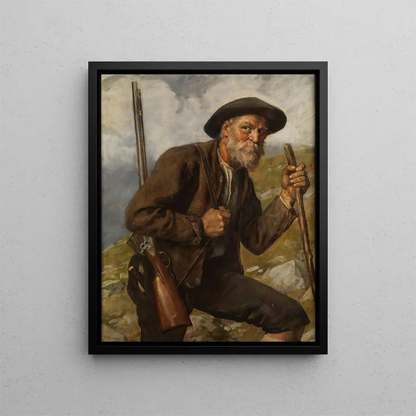 Old hunter with hunting rifle - Franz von Defregger — framed artwork on a wall