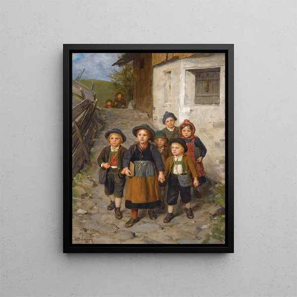 On the way to school - Franz von Defregger — framed artwork on a wall