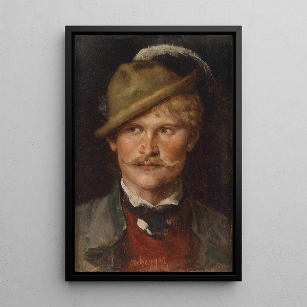 Young peasant with hat - Franz von Defregger — framed artwork on a wall