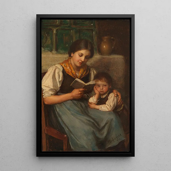 a painting of a person reading - Franz von Defregger — framed artwork on a wall