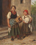 Farmhouse Painting with Dirndl in front of the laundry - Franz von Defregger — artwork view
