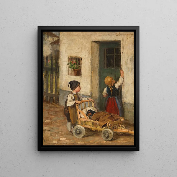 The Sick Dachshund - Franz von Defregger — framed artwork on a wall