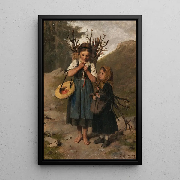 Les petites ramasseuses de bois - Franz von Defregger — framed artwork on a wall