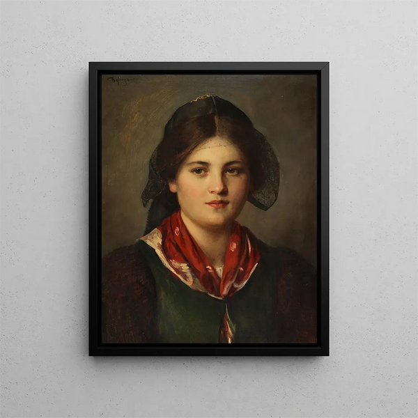 Dirndl with lace bonnet - Franz von Defregger — framed artwork on a wall