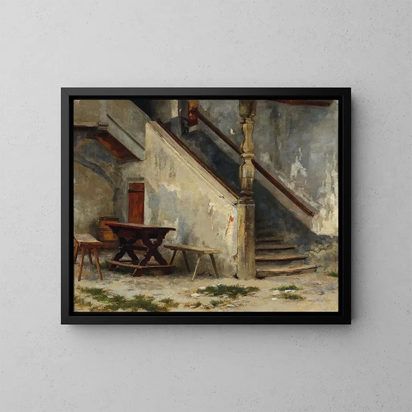 Corridor painting with staircase - Franz von Defregger — framed artwork on a wall