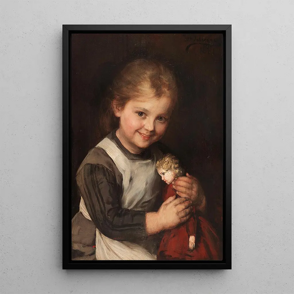Child with Doll - Franz von Defregger — framed artwork on a wall