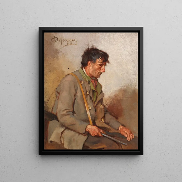 Hunter sitting - Franz von Defregger — framed artwork on a wall