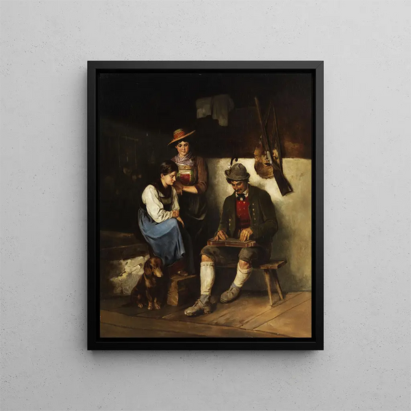 The Lyre Player - Franz von Defregger — framed artwork on a wall