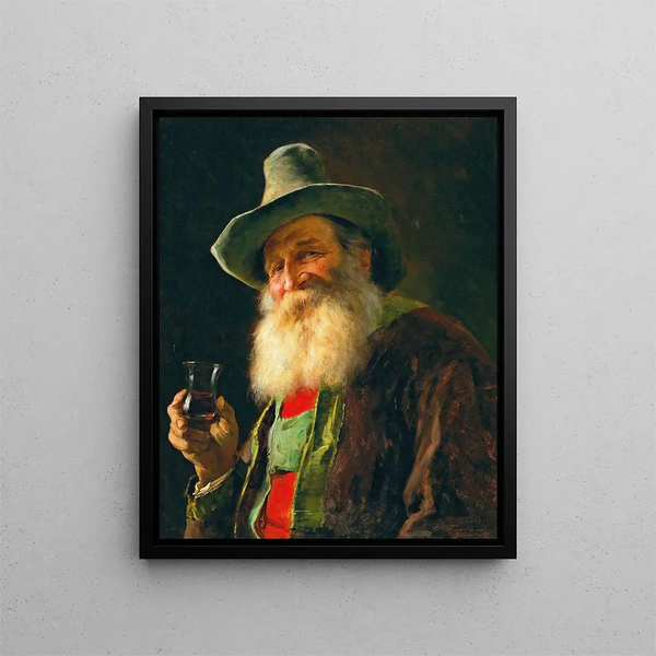 Tyrolean Peasant Painting with a Glass of Wine - Franz von Defregger — framed artwork on a wall