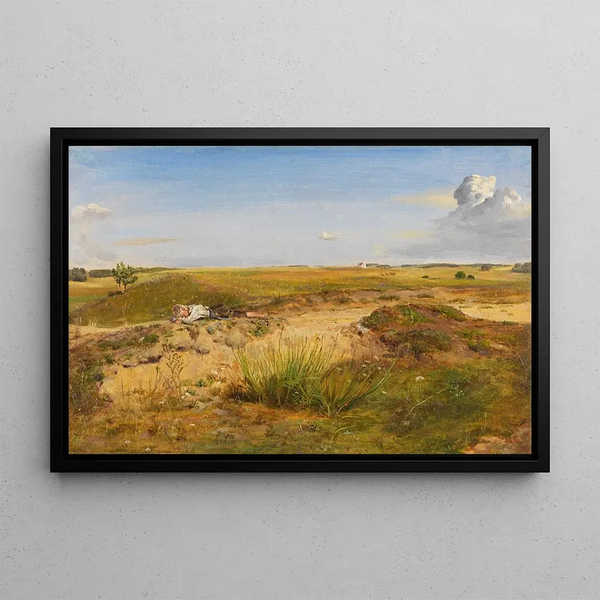 Landscape painting with sleeping shepherd - Franz von Lenbach — framed artwork on a wall