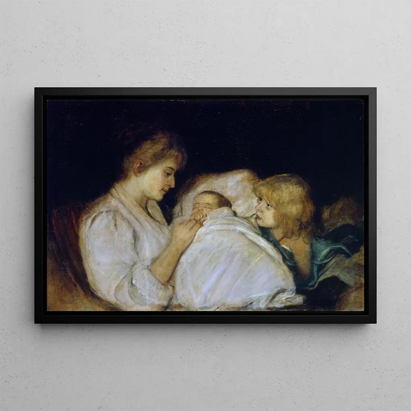 Magdalena von Lenbach with her daughters Erika and Marion - Franz von Lenbach — framed artwork on a wall
