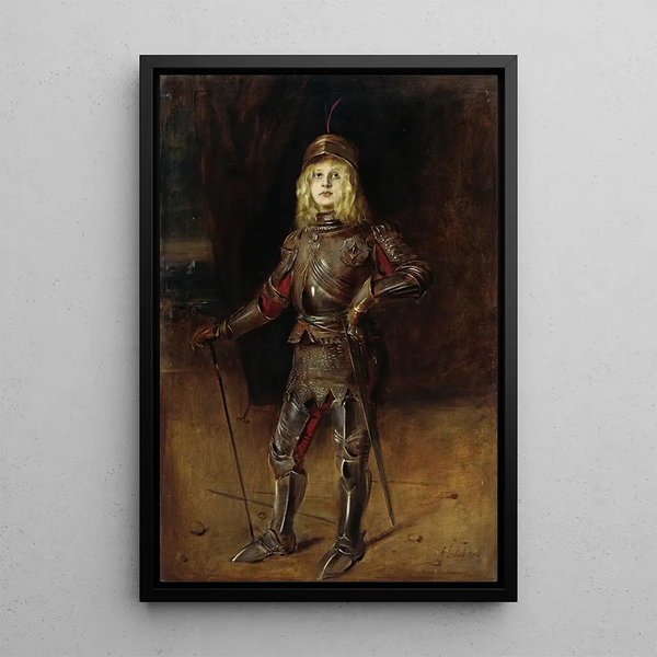 Marion Lenbach in knight's armor - Franz von Lenbach — framed artwork on a wall