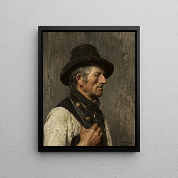 Portrait of a Peasant with a Hat - Franz von Lenbach — framed artwork on a wall