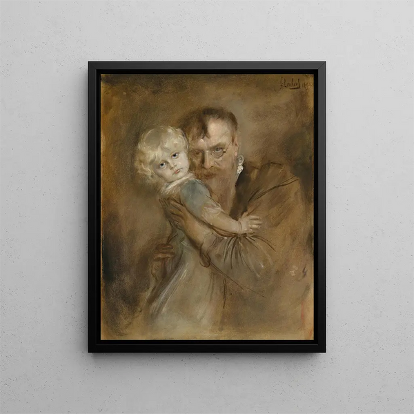 Self-portrait with his daughter Marion - Franz von Lenbach — framed artwork on a wall