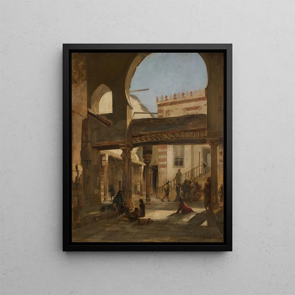 Scene in the Kalaun Mosque Complex in Cairo - Franz von Lenbach — framed artwork on a wall