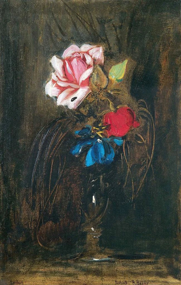 Vase with Flowers - Franz von Lenbach — framed artwork on a wall